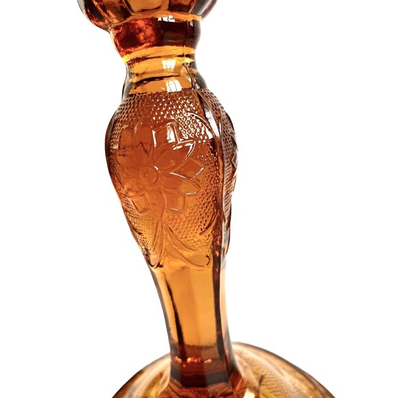 Vtg CandleSticks Tiara Amber Indiana Glass Sandwich1940 8.5"candle holder set 2 - Picture 9 of 16
